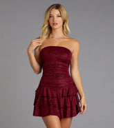 Glitter Rush Strapless Ruffle Mini Dress